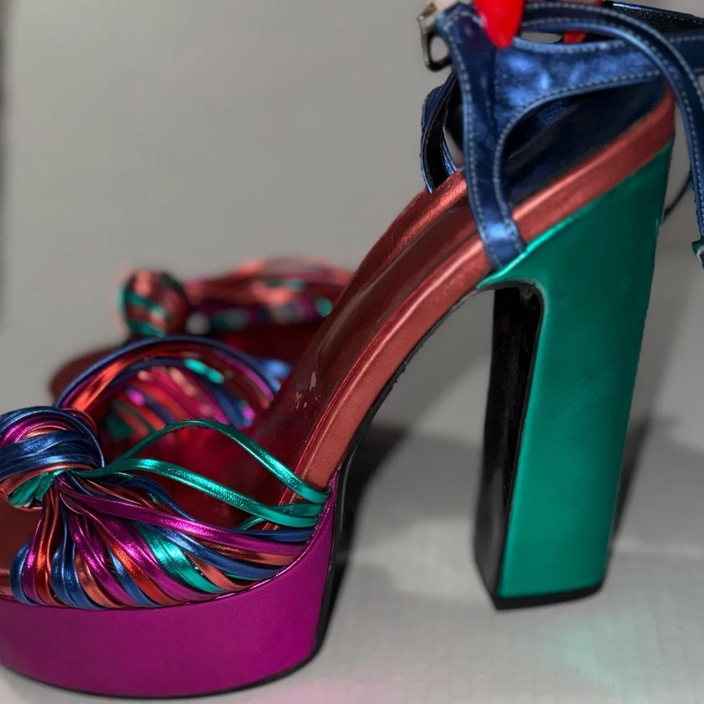 Multicolor Platform Sandals Heels Size 9.5 Woman